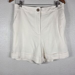 Revolve House of Harlow 1960 Cream Cuffed Shorts Size L Pockets Viscose Blend